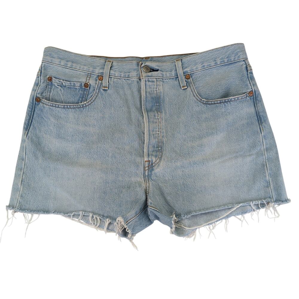 Levis Premium 501 Original High Rise Cut‎ Off Denim Shorts Light Wash Blue W32